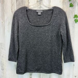 Mendocino 100% Cashmere Sweater Sleeve Gray Scoop Neck 3/4 Sleeves Sweater Sz L
